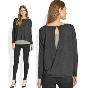 Eileen Fisher Merino Wool Long Sleeve Lightweight Gray Pullover Sweater Size PM